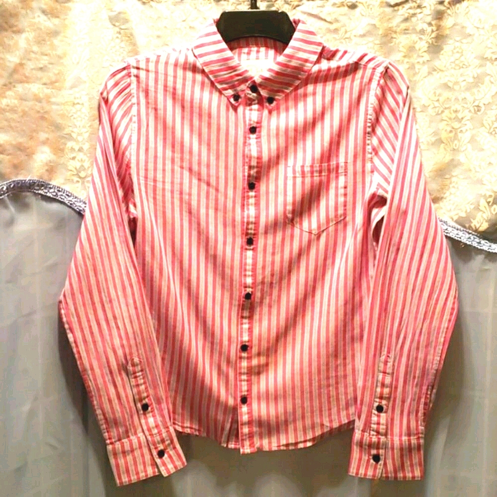 MEN'S THE SHIRT RED/WHITE/GREY STRIPED SHIRT SZ S